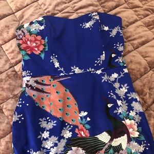 NEW Strapless Asian Peacock Floral High Slit Maxi
